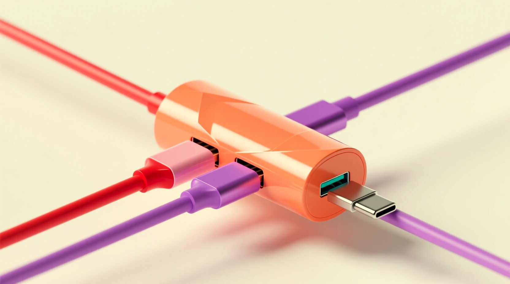 Concentrador 3D con cables conectados que representa la integración con el CRM