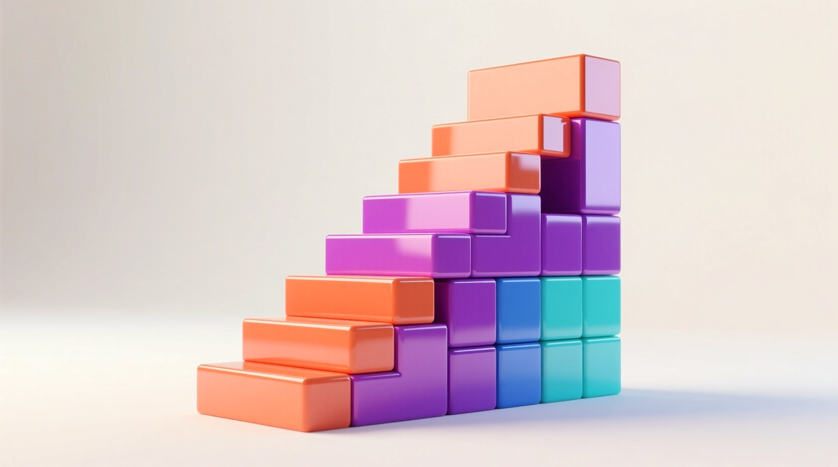 Bloques en 3D formando una escalera ascendente que representa las etapas de implementación