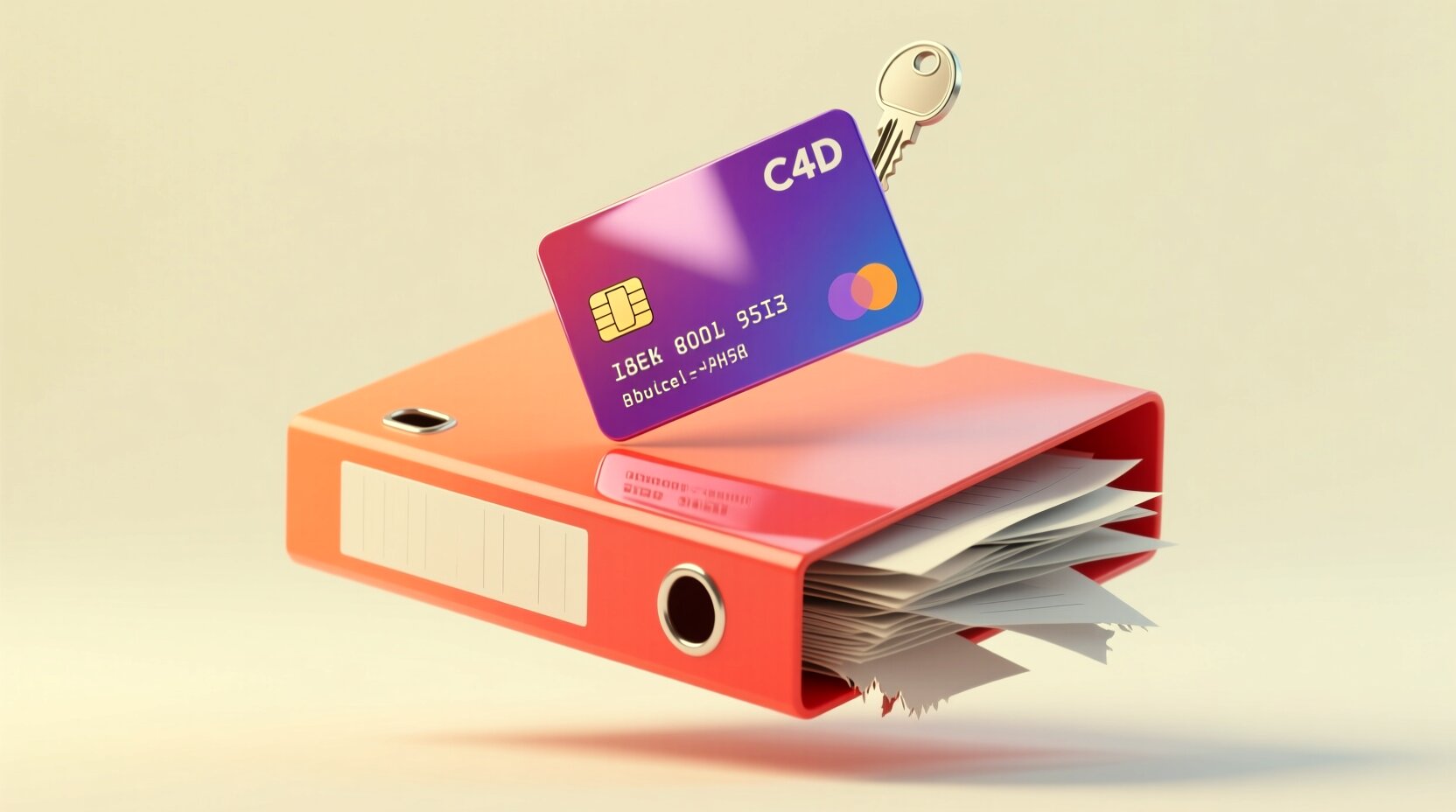 Tarjeta de licencia sobre una carpeta desbordada de papeles