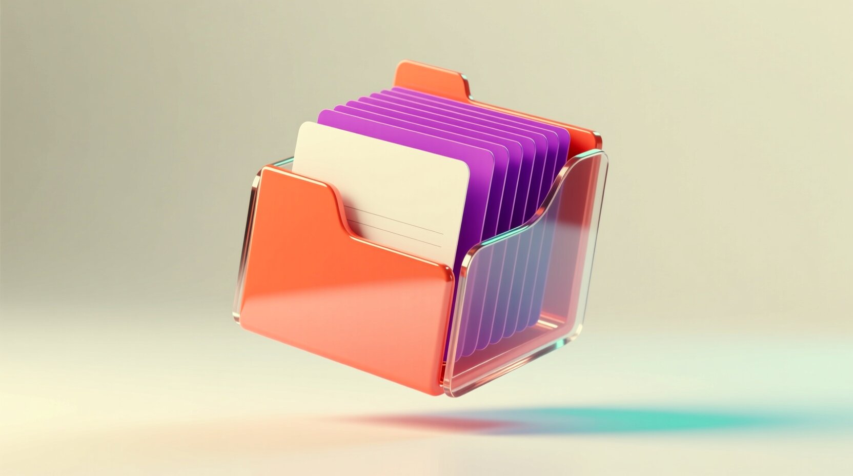 Fichero rotatorio 3D con tarjetas de contacto que representa un CRM basado en IA