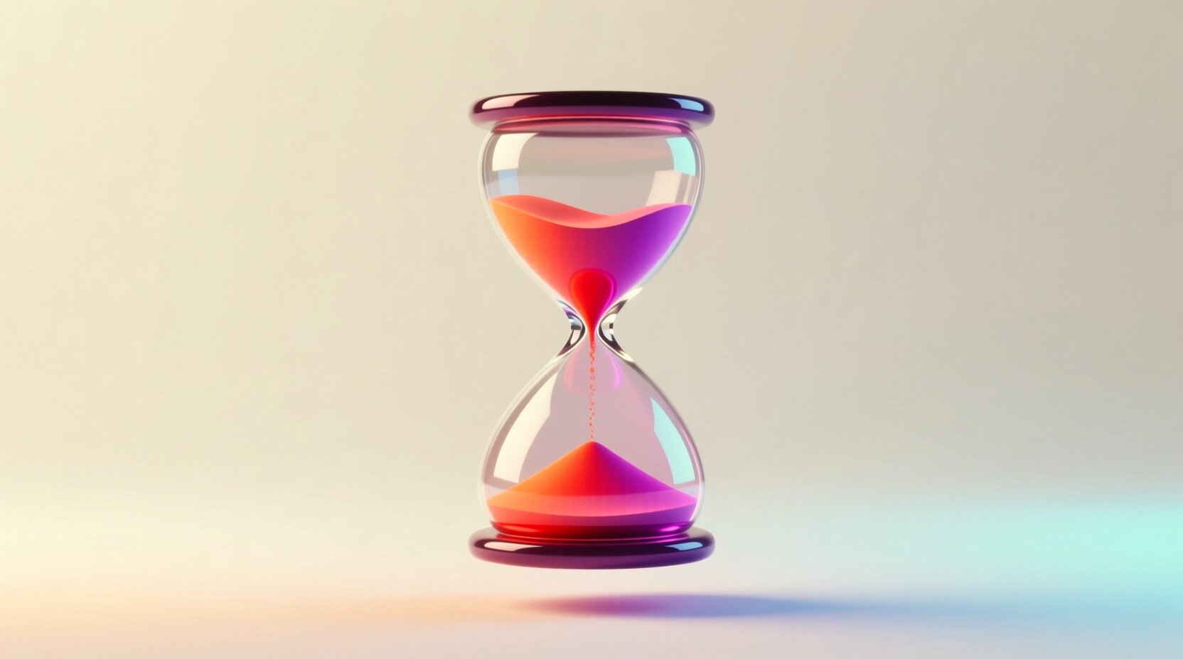 Reloj de arena 3D brillante, metáfora del tiempo de respuesta al contactar un prospecto