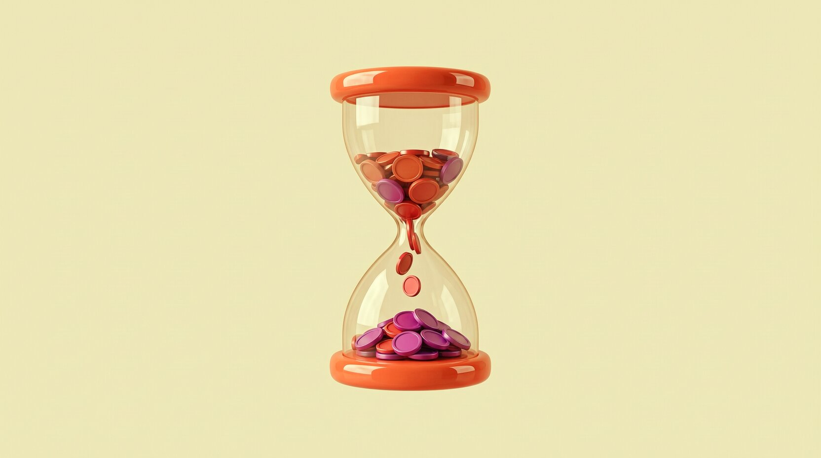 Reloj de arena con pocas monedas cayendo que representa un retorno lento de la inversión