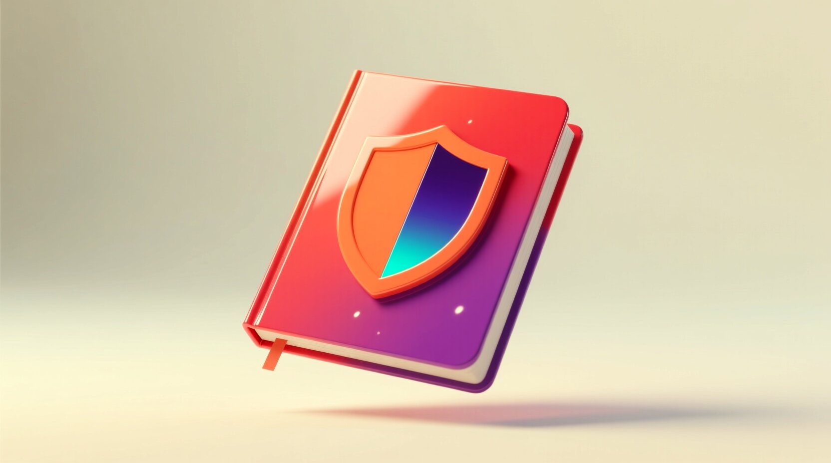 Libro de reglas 3D con un escudo en la portada