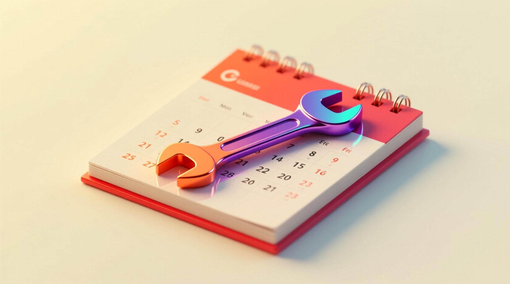 Hoja de calendario con una llave de taller encima