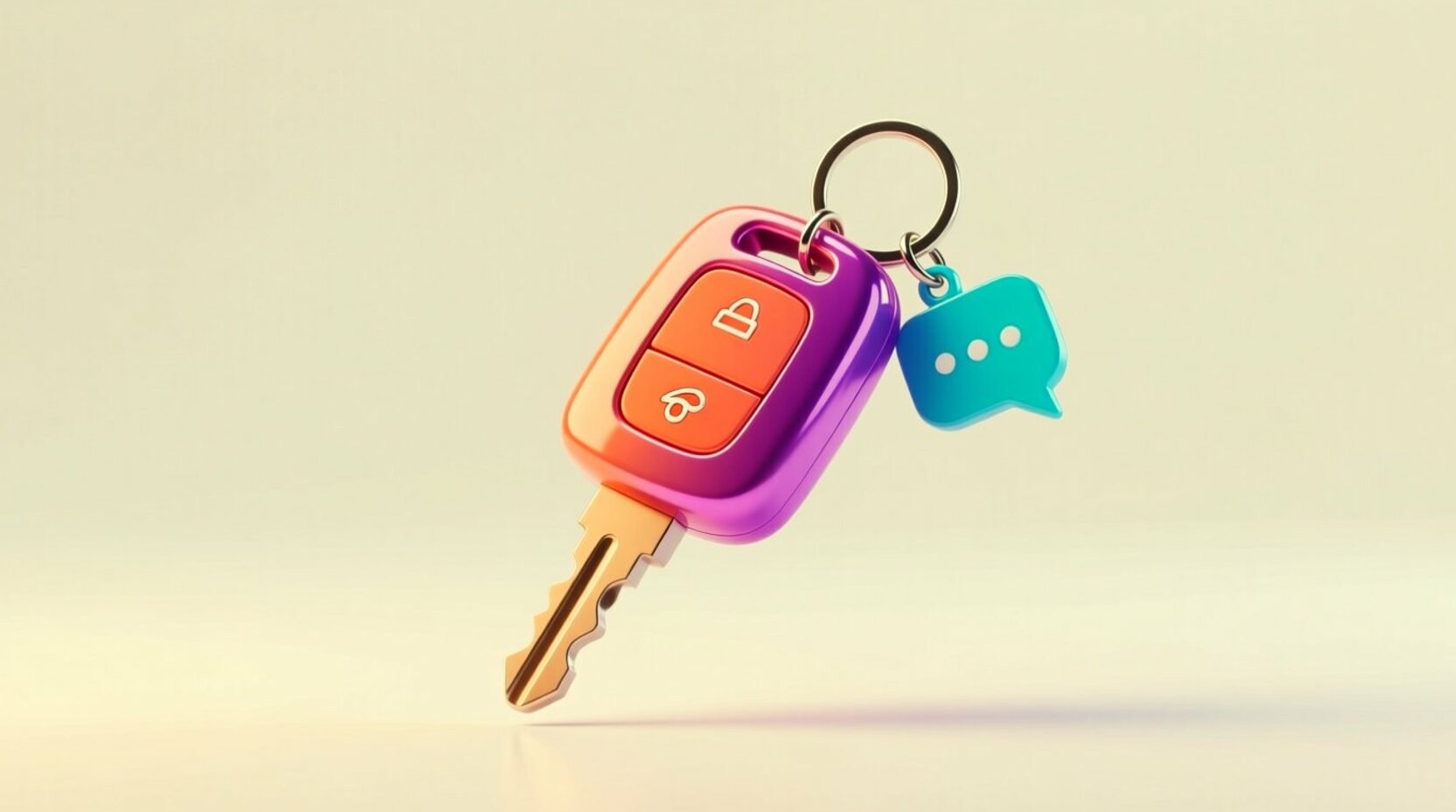 Llave de auto con un llavero en forma de burbuja de chat