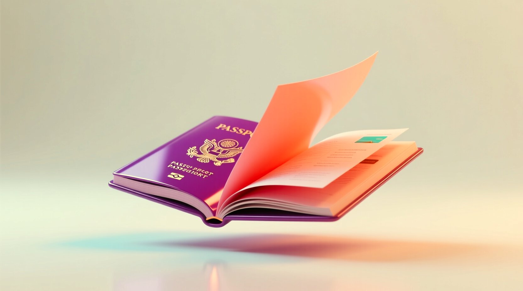 Pasaporte 3D abierto con un itinerario de viaje desdoblándose desde sus páginas