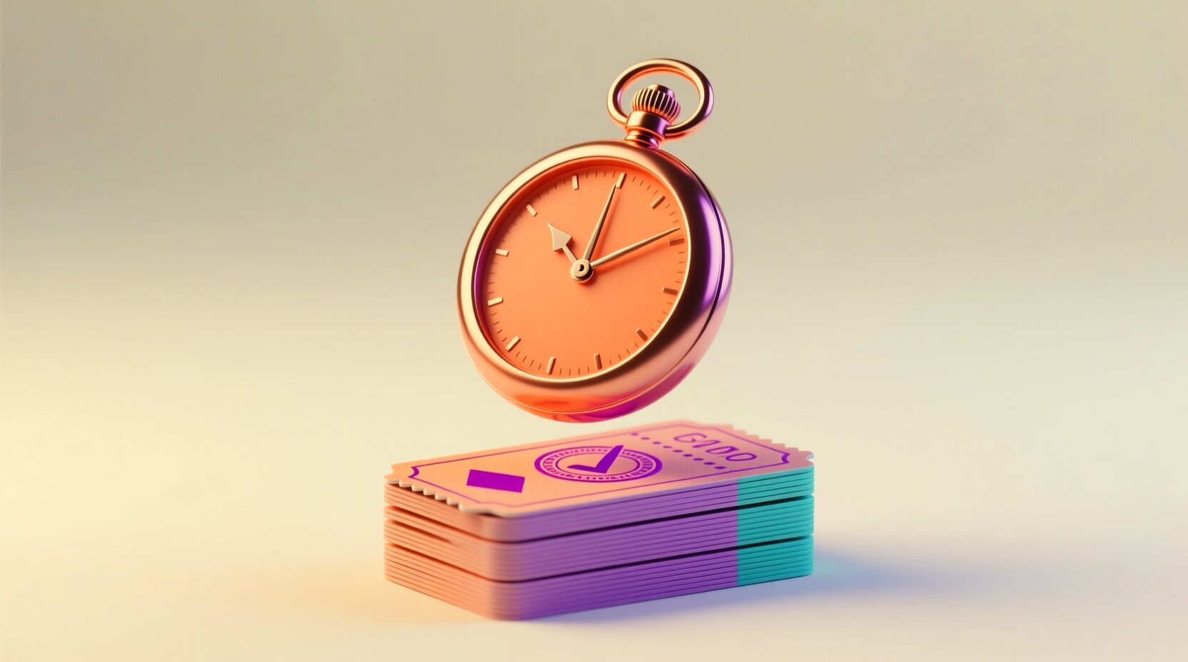 Reloj de bolsillo sobre boletas de empeño con un sello de aprobado