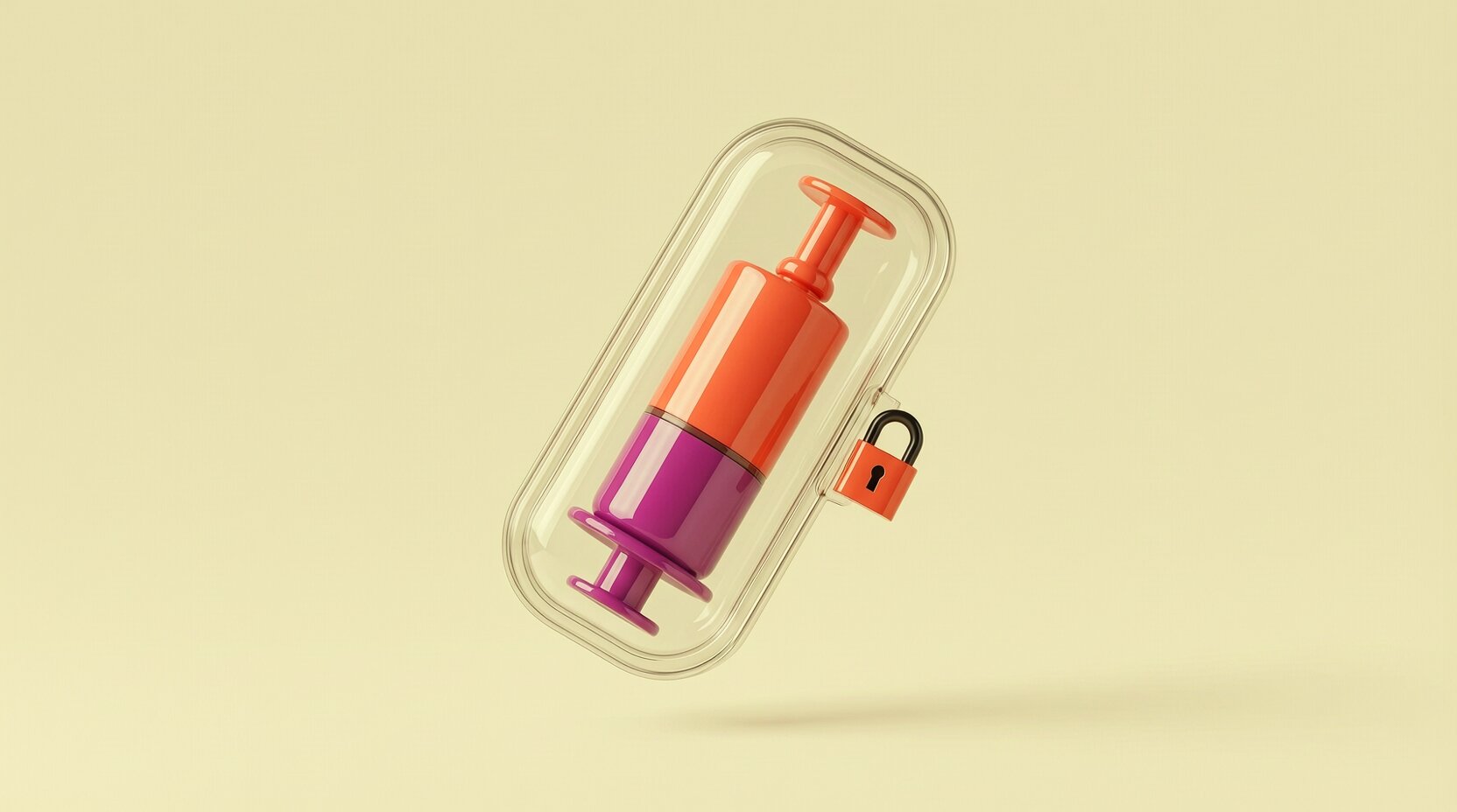Jeringa estética 3D dentro de un estuche protector con candado