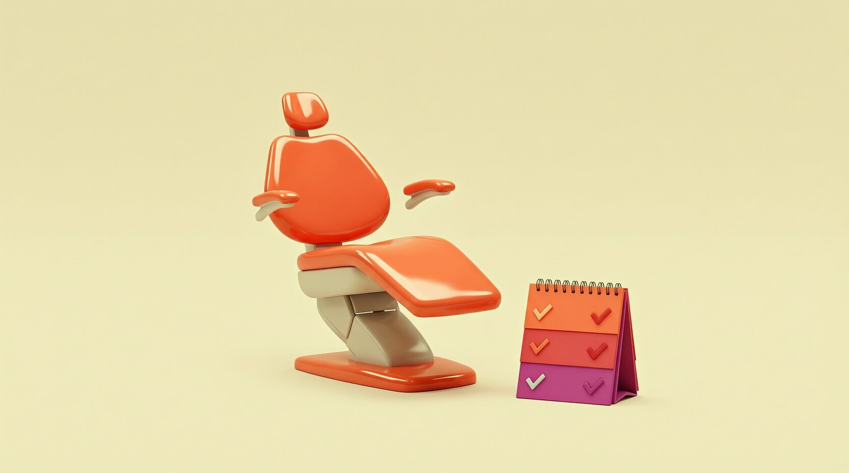 Sillón dental junto a tarjetas de calendario confirmadas
