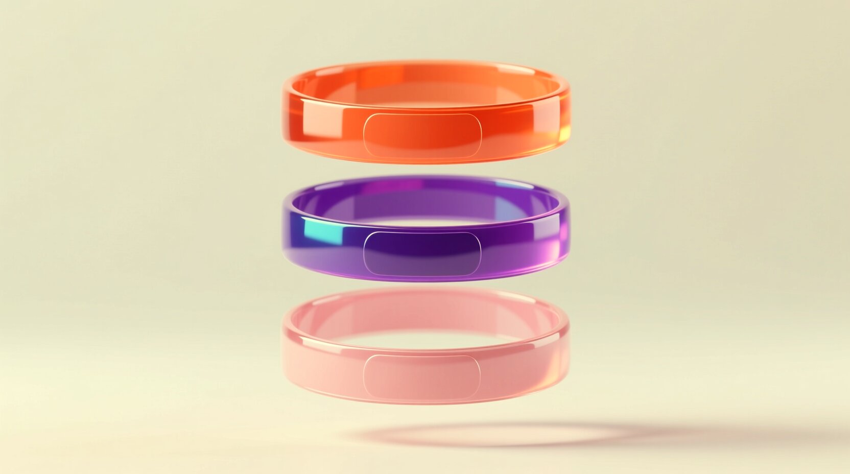 Tres brazaletes de paciente en 3D separados por prioridad