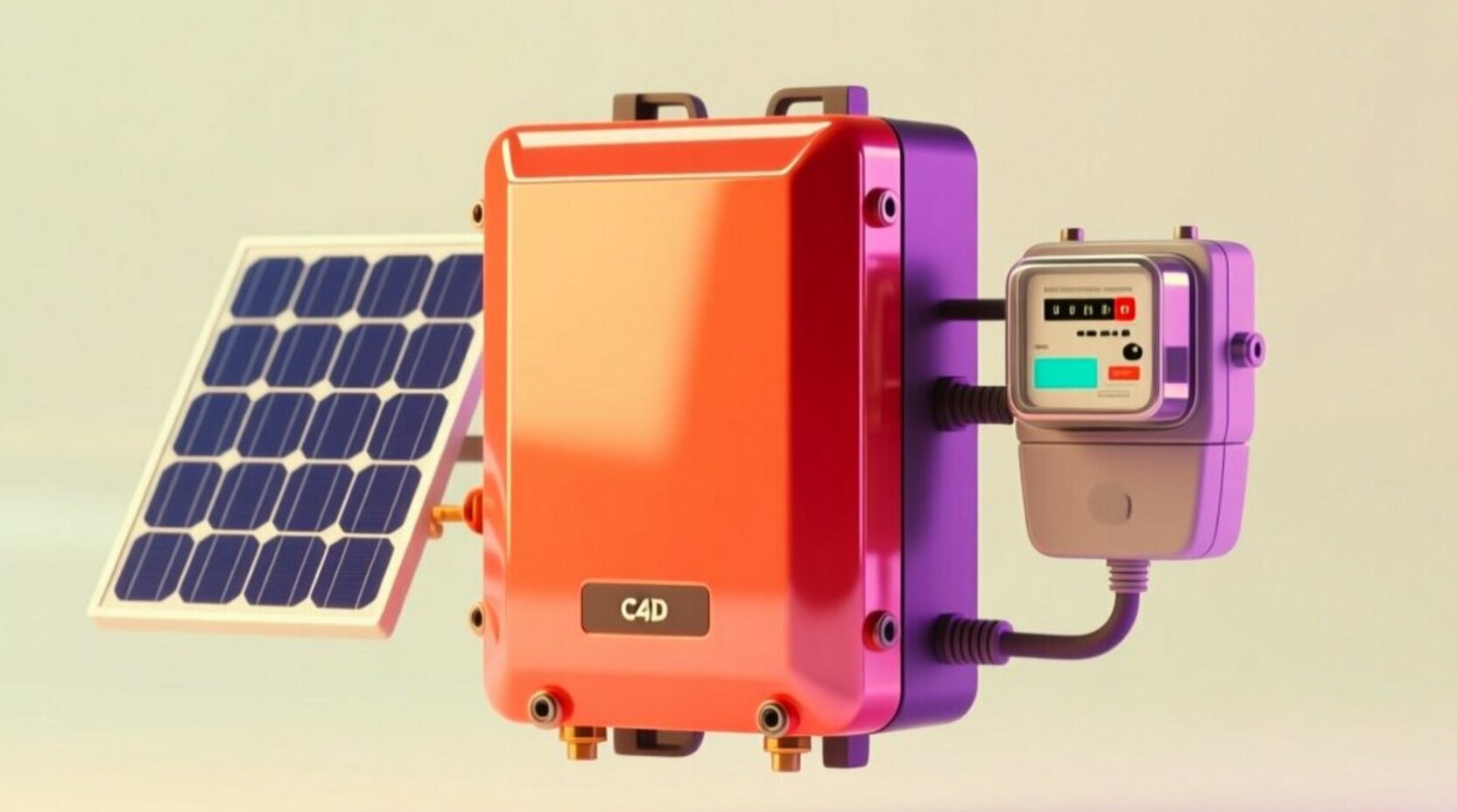 Inversor conectado a un panel solar y un medidor eléctrico