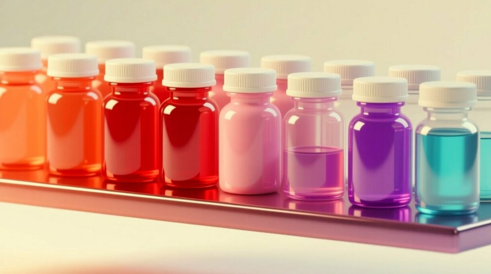 Frascos de medicamento ordenados en un anaquel según su nivel de existencia