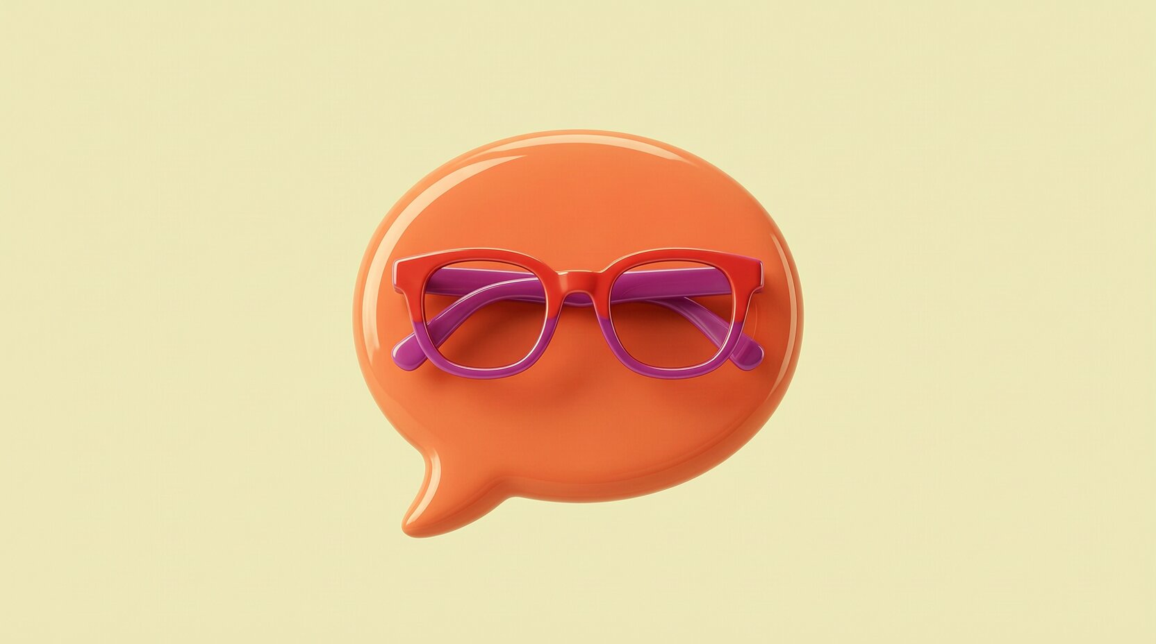 Lentes 3D sobre una burbuja de mensaje que representa la IA para ópticas