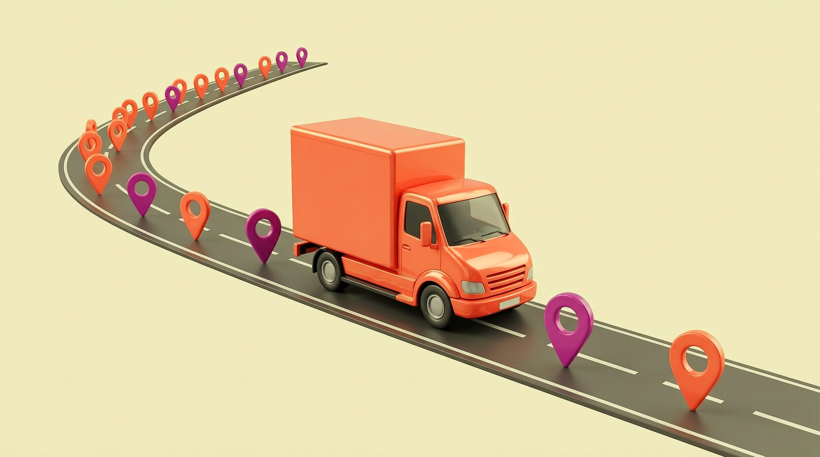 Camioneta de reparto sobre un camino con marcadores de ruta