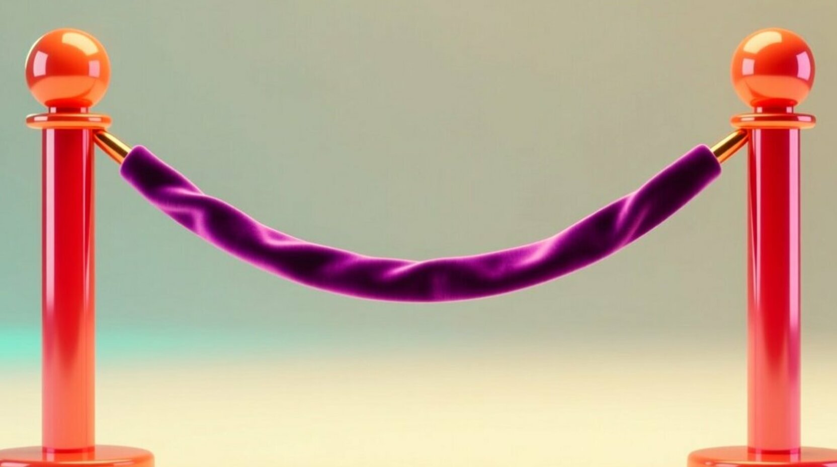 Cordón de contención 3D entre dos postes en tonos coral y magenta