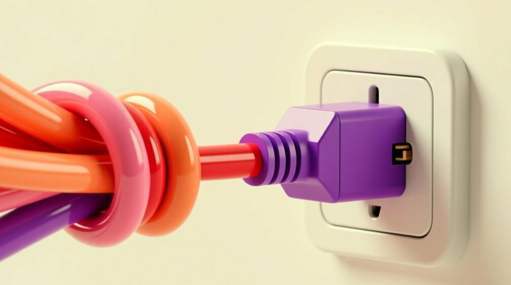 Cables que convergen en un solo conector que se enchufa, metáfora de integración de sistemas