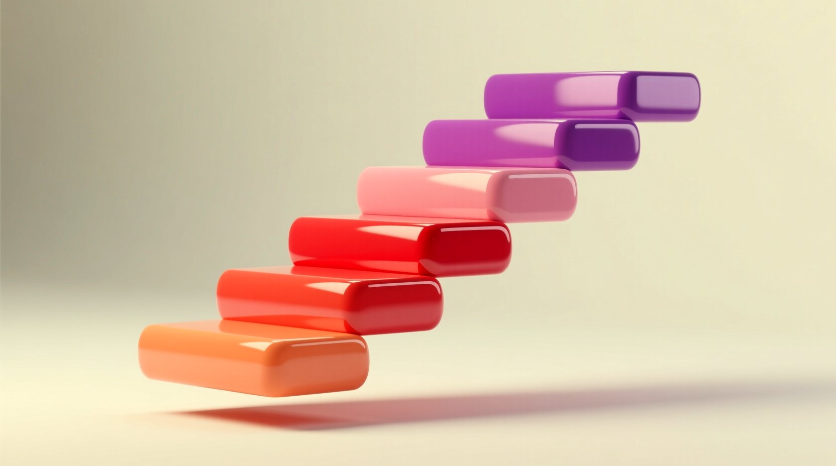 Escalera 3D de bloques ascendentes en tonos coral y morado que representa las etapas de adopción de IA