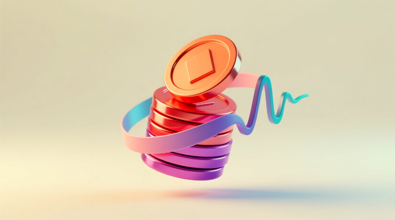 Monedas apiladas envueltas por una onda de sonido en 3D