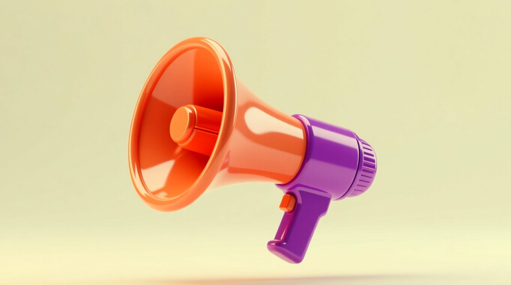 Megáfono 3D brillante en tonos coral y morado que representa la atención telefónica automatizada